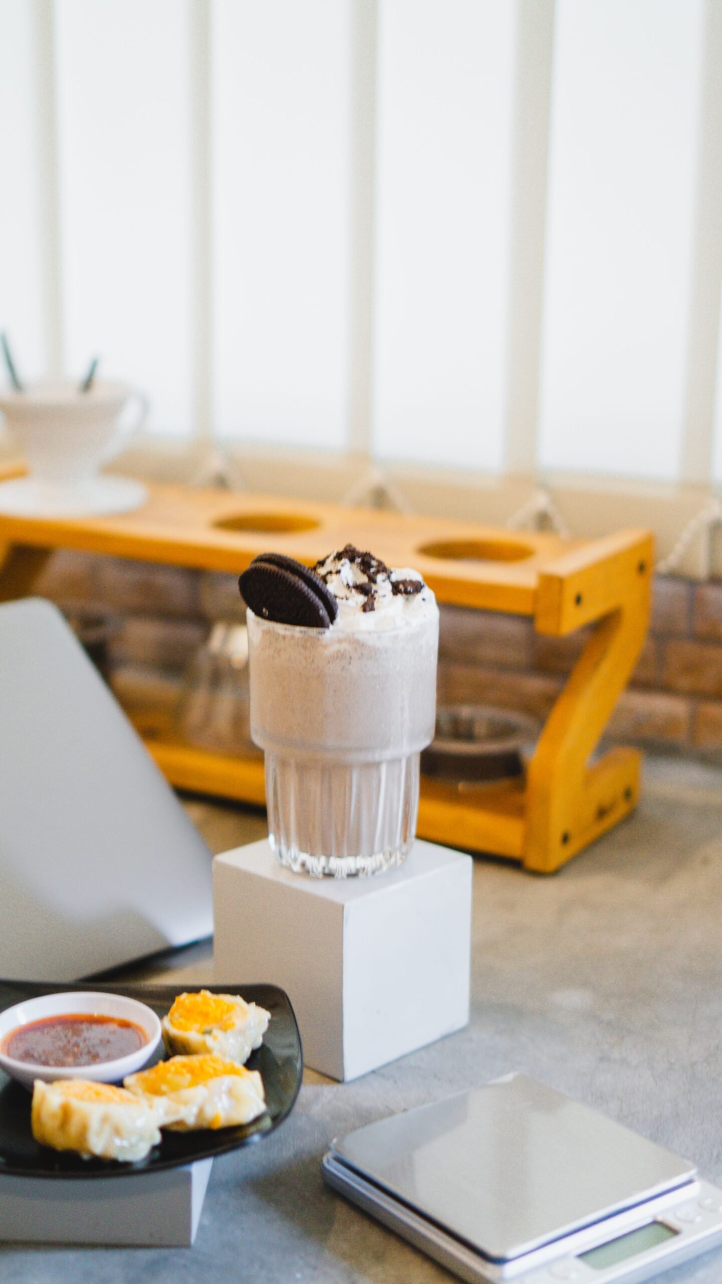 Cookies and cream protein shake with crushed chocolate sandwich cookies